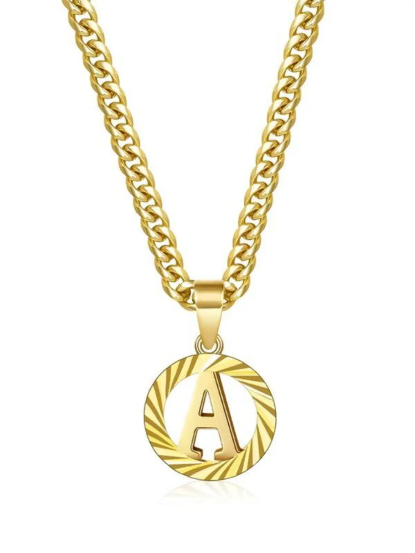 Gold initial necklace, 14K gold-plated alphabet pendant round letter hollow capital letter Cuban chain necklace, A-Z exquisite jewelry for both men and women, versatile and suitable for various styles of clothing, Alphabet Detail Pendant