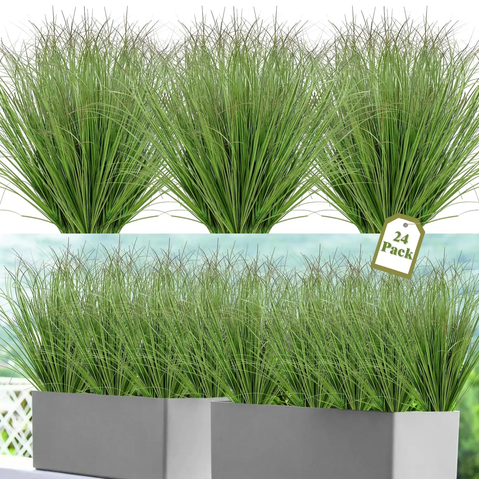 24 Bundles Artificial Onion Grass Plants, 19.69 Inches Tall, Outdoor Faux Shrubs, UV Resistant, Realistic Bush for Garden, Office, Home Decor, Fake Greenery