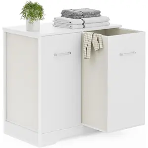 Pull-Out Laundry Hamper Cabinet; 90L Laundry Basket for,Laundry Room; Laundry Sorter with 2 Pull-Out and Removable Bags