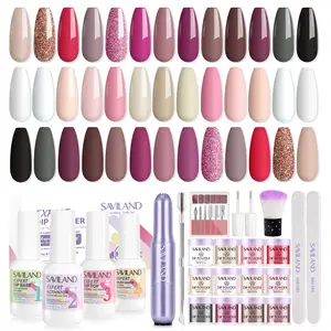 SAVILAND Dip Powder Nail Kit with Drill: 20 Winter Colors Pink Nude Grey Dip Powder Starter Kit with Nail Drill, Dip Base, Activator, Top Coat & Brush Saver for DIY Manicure Gift