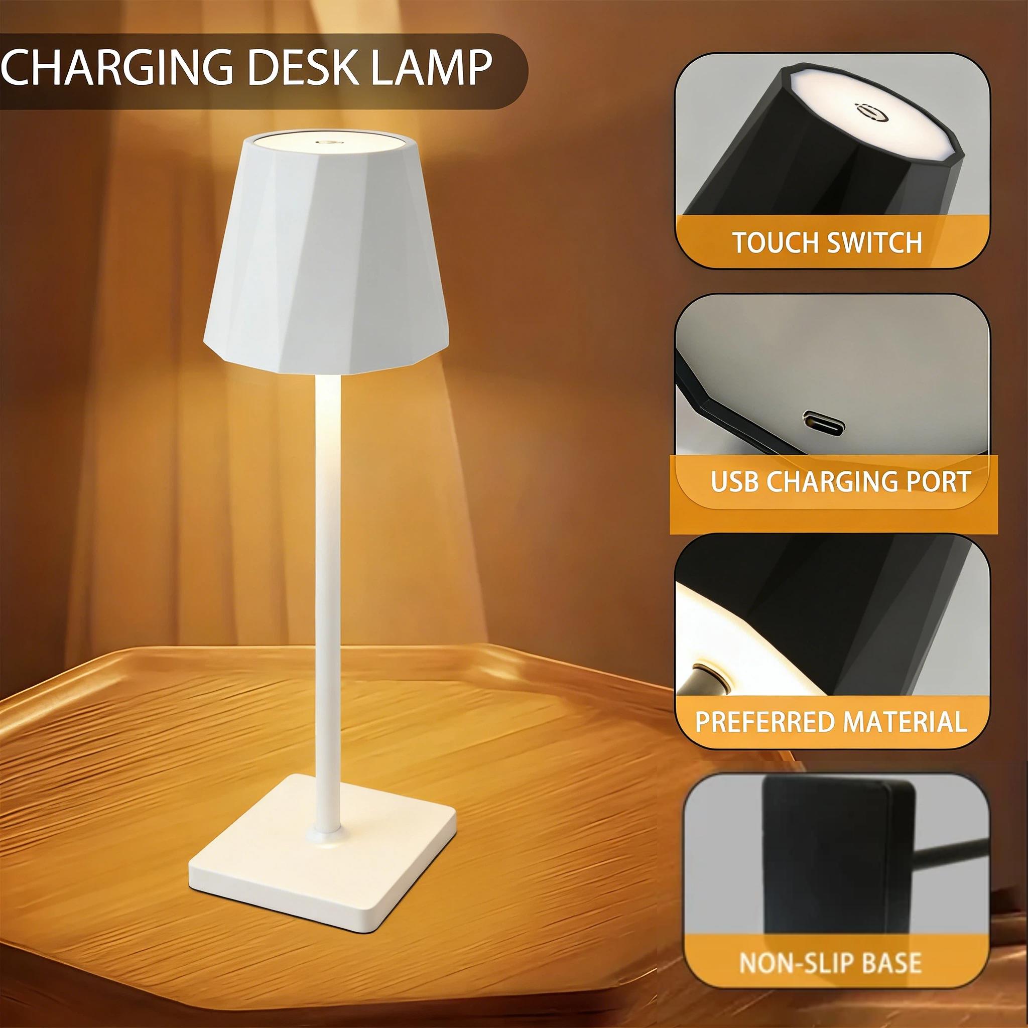 1PC Rechargeable Wireless Table Lamp, Portable LED Desk Lamp with 3 Color Modes & Stepless Dimming, Ideal for Bedroom, Desk, Cafe, Terrace, Romantic Dinner & Home Holiday Decor