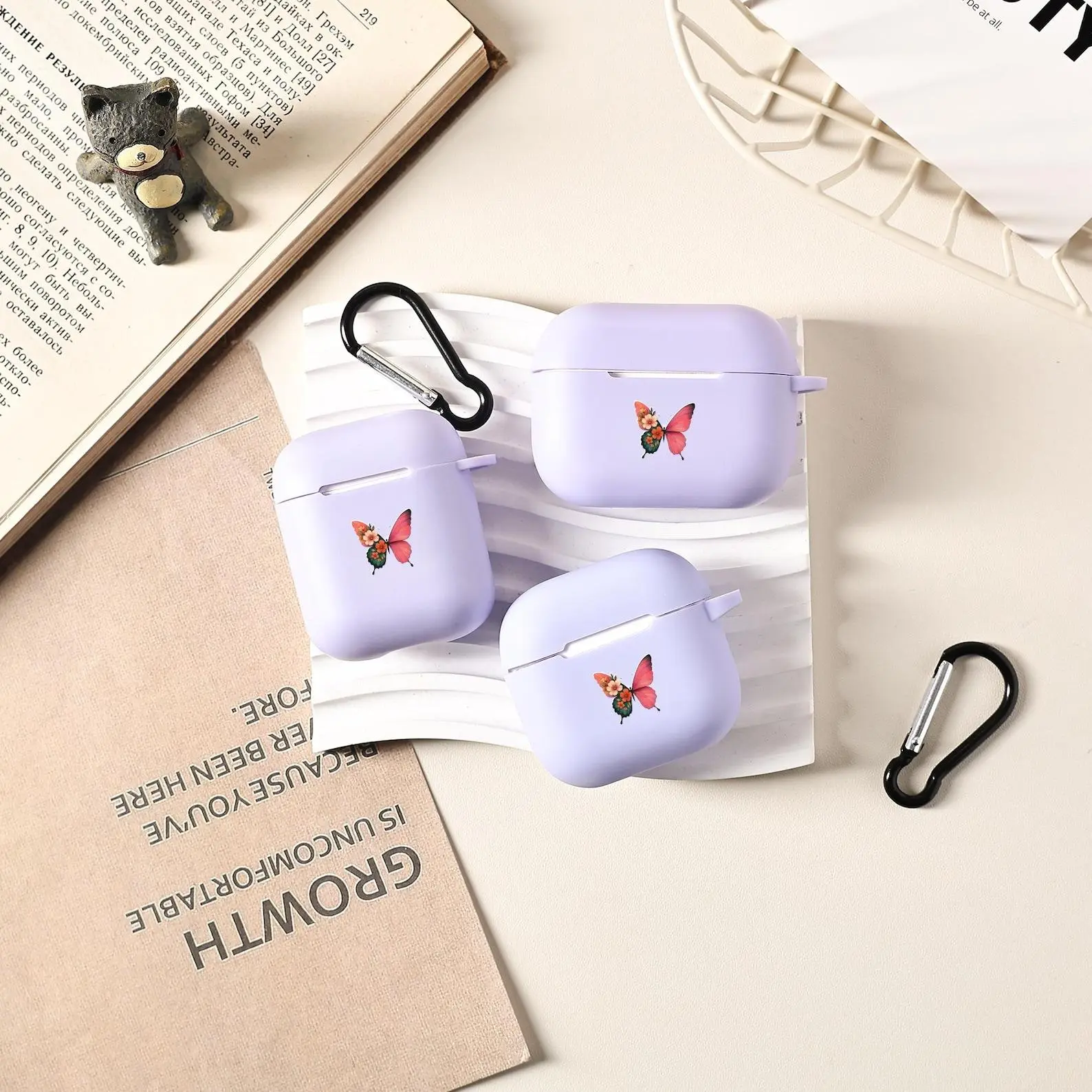 Butterfly Flowers Colorful Custom Airpods Case With Keychain For AirPods 4th Pro2 Pro,Airpods Pro Pro2 1st 2nd 3rd 4th Generation Case