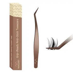 MAXCOMFI Anti-Stick Cosmetic Eyelash Tweezers - Grip-Ready, Precision-Tip Tools with Straight, Curved Options for Lash Clusters, Professional Makeup Artists & Beginners