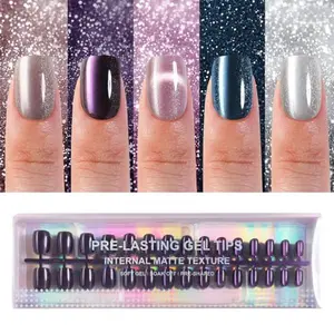 150Pcs Cat Eye Press on Nails Short Square, Plauva Soft Gel Fake Nails, Glossy Glitter Cat Eye Nail Tips for Women and Girls Stick On Nails in 15 Sizes
