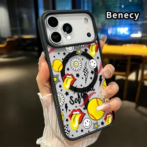 Magnetic Phone Case Supports Wireless Charging for iPhone 17 16  Pro Max Plus 15 14 13 12 11 Air E Softball Pop Art Pattern Non-Yellowing Shockproof Soft Silicone Transparent Acrylic Cover