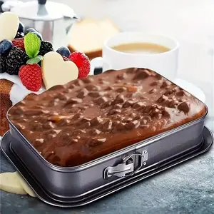 1set Carbon Steel Non-Stick Square Baking Pan, Removable Bottom, Leak-Proof Buckle, Oven Safe for Cheesecake/ice Cream, Holiday Baking Gift