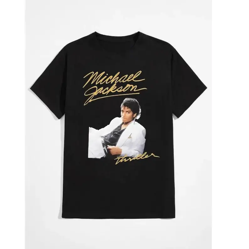 Men's Michael Jackson Thriller Round Neck T-Shirt - Personalized Seamless Fabric Menswear, King of Pop Retro Graphic Vintage Tee (V4 Design)