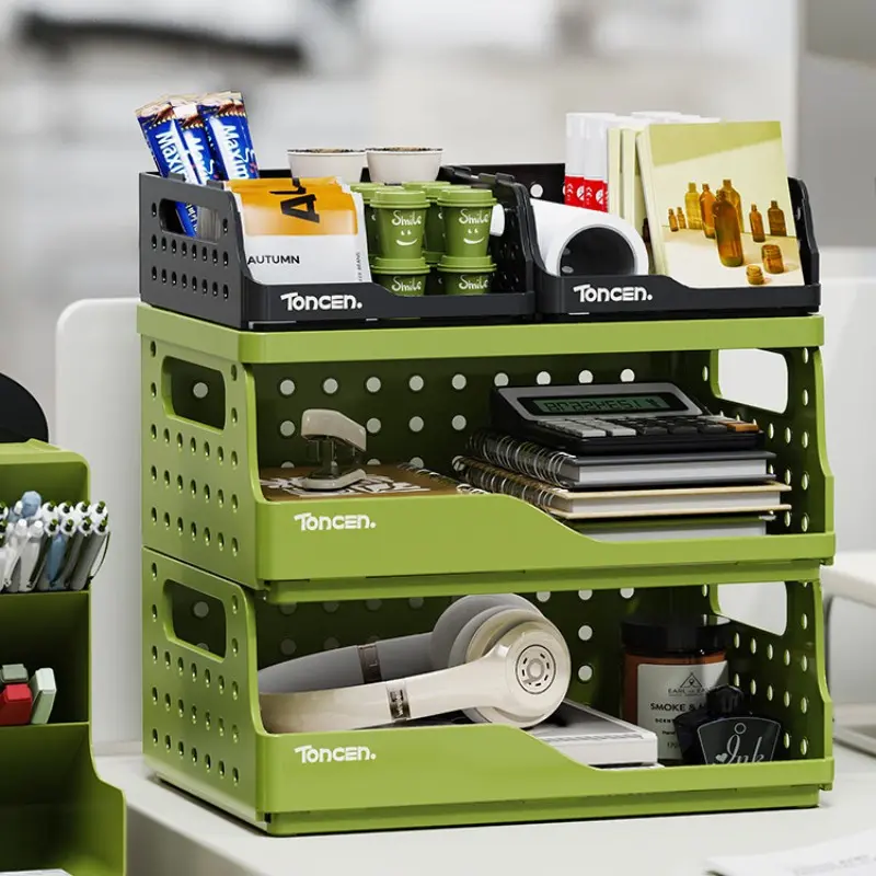 Stylish & Sturdy 3-Tier Desk Organizer with 2 Large + 2 Small Compartments – Stackable Office Storage Box
