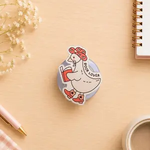 Cute Book Lover Goose Magsafe Phone Grip, Magnetic Kindle Grip Stand, Reader PopSocket, Coquette Bookish Gift for Women