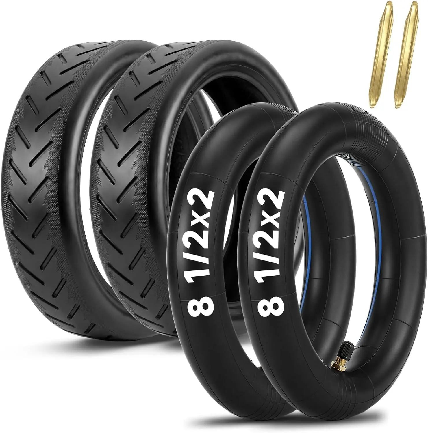 8.5x2 Electric Scooter Tires, 2 Pack Kit with Butyl Rubber Inner Tubes & Levers, Wear-Resistant Pneumatic Replacement with Anti-Slip Tread, Shock Absorbing, Fits Xiaomi M365/Pro & Gotrax GXL V2, Fits Models, 2 Tires + 2 Tubes