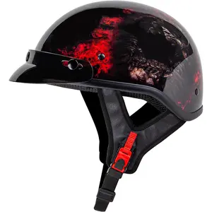Cartman Cruiser Scooter Motorcycle Half Face Helmet, Red Skull Graphics, DOT Approved for Bike Scooter ATV UTV Chopper Large