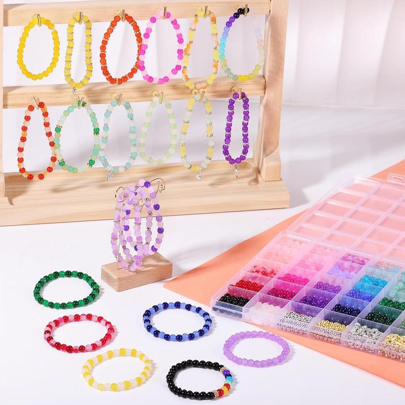1368 count 6mm Glass Beads for Bracelets, 34 Colors  Beads for  Making,  Round Glass Beads for DIY Earrings Necklace Crafts with Spacer Beads and Charms, Solid and Gradient Colors