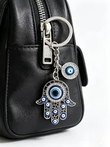 Evil Eye Detail Hamsa Hand Charm Keychain, Fashionable Key Decoration, Casual Style, All Seasons, Rhinestone Design, Plain Pattern