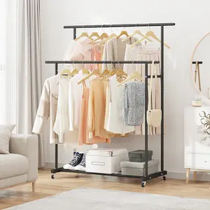 UDEAR Double Rod Clothing Garment Rack,Rolling Hangable Clothes Rack, Hanging Clothes Organizer for Bedroom,Living Room