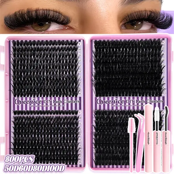800pcs D Curl Individual Lash Clusters 30D/40D50D/60D/80D/100D, Dense Natural Fluffy, Beginner-Friendly, High-Capacity Lash Book, Suitable for Various Makeup Looks, Long-Lasting False Eyelashes, Women's Lash Cluster Gift