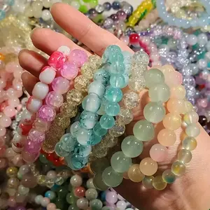 33 Pieces Mix Color Y2k Style 8mm Glass Beads Bracelet for Women, Spring Summer Daily Wear
