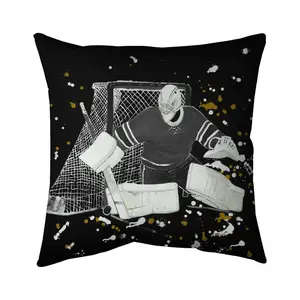 360 Stand Illustrative Style 5541-1616-SP73 16x16 in. Hockey Goalkeeper Pillow - Sports-Themed Bedroom Bedding Decor, Hockey-Themed Standard Pillows