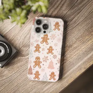 Cute Gingerbread Christmas Phone Case for iPhone 11–17 | Holiday Cookie Pattern, Snowflakes & Festive Trees | Cozy Winter Aesthetic Protective Cover
