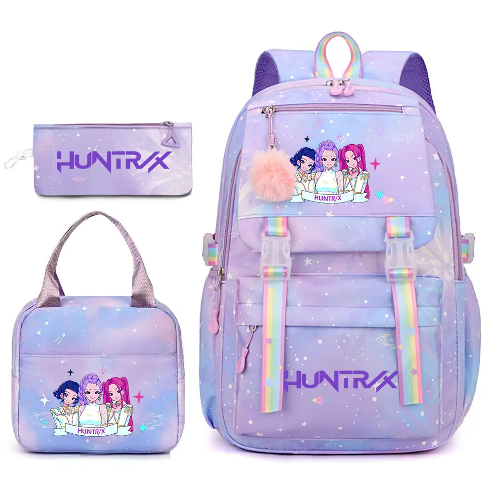 Kpop Demon Hunters Printed 3-Piece Backpack Set - Korean Style Student Schoolbag, Casual Daypack