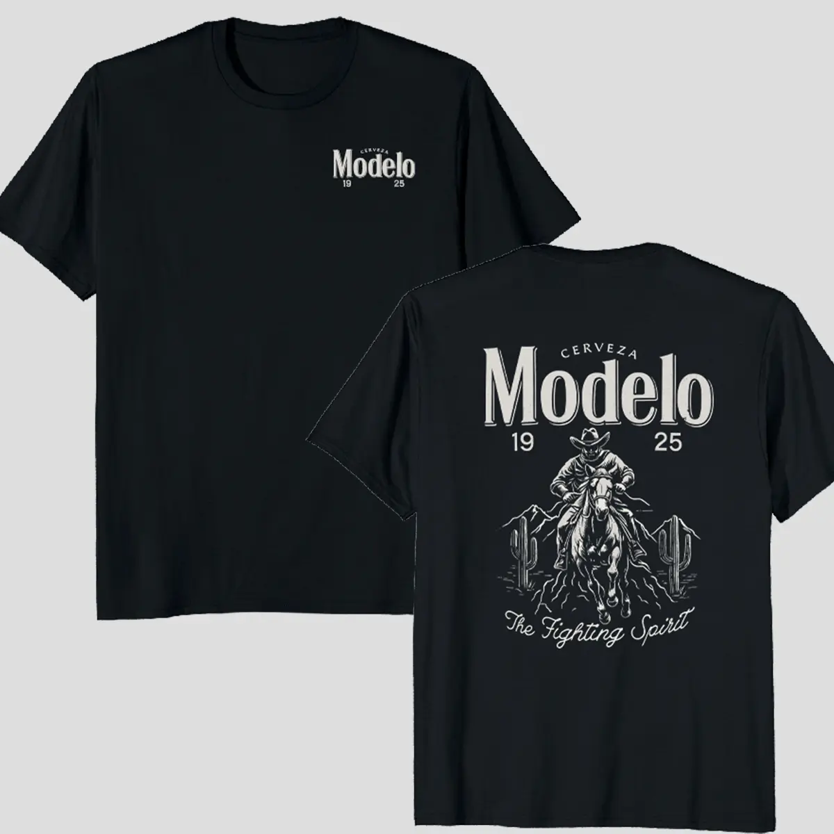 Men’s Modelo Beer T-Shirt The Fighting Spirit Cowboy Graphic Tee Casual Streetwear, Men's Washed Cotton T-shirt All Cotton Casual Sports Style Top T-shirt Trendy and Fashionable Street Style Suitable for Travel and Sports Wear