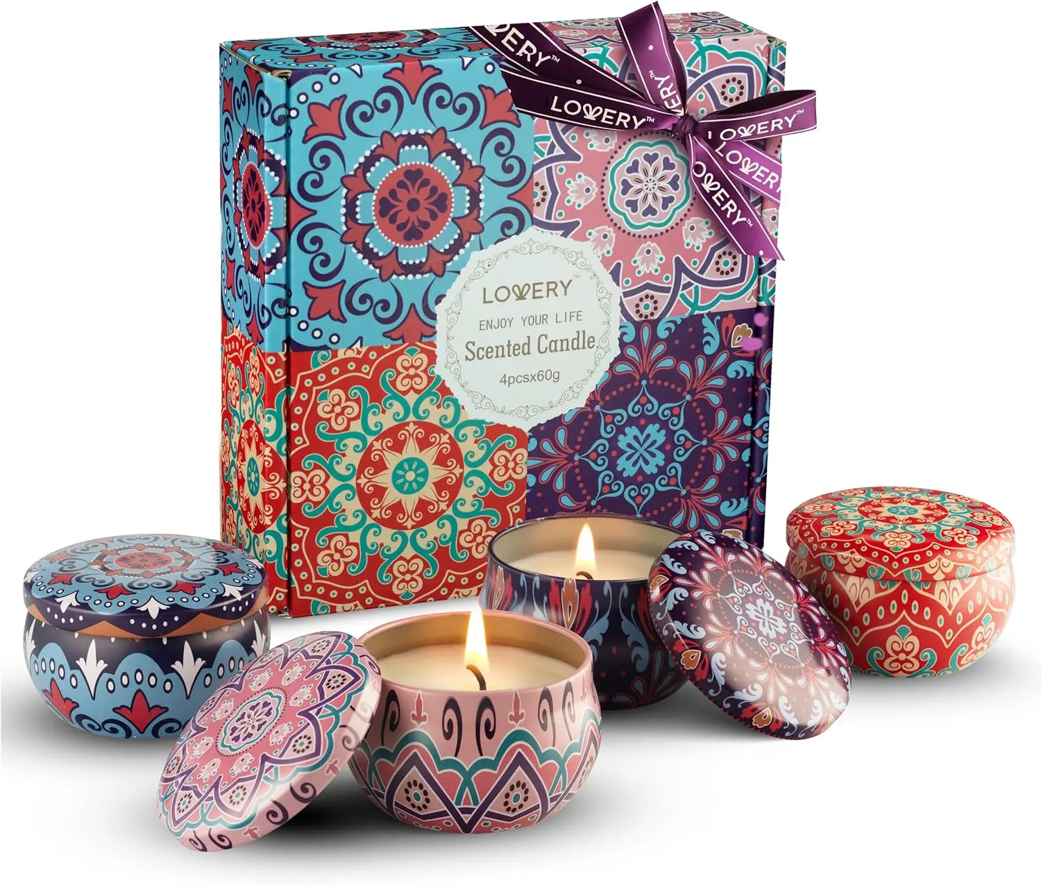 Scented Candles Gift Set, 4 Pack Aromatherapy Candle for Home, Lavender Candle Birthday Gifts for Women, Long Lasting Soy Wax, Mom Bath Spa Meditation Christmas Gifts Candles (4PCS)