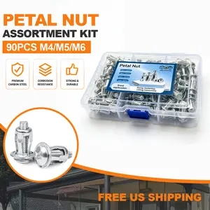 [Summervibes] 90-Pcs Petal-Shaped Expanded Metal Rivet Lock Nut Set, Heavy Duty Carbon Steel High Strength Industrial Hardware Bolts with 3 Sizes (M4, M5, M6), Three Sizes