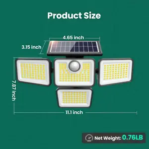 (2 Packs) Solar Outdoor Lights 2500LM 210LED SecurityLights,3 Heads Dimmable SpotLights with 3Modes,IP65 Waterproof for Patios Garages and Gardens
