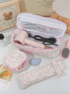 Floral Print Hair Tool Storage Bag, Large Capacity Blow Dryer Organizer, Curling Iron Pouch, Women's Makeup Bag, Travel Accessories