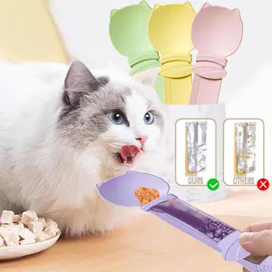 Cat Snack Feeder, 4 Pcs Press and Slide Feeders with Extra Long Handle, Interactive and Mess-Free Handheld Pets Clean & Healthy Feeding Accessories
