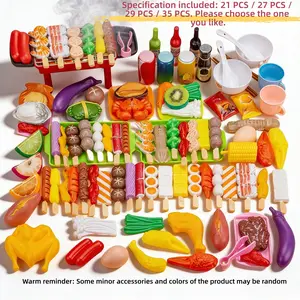 Kids Kitchen Role Play Toy Set, Barbecue Cooking Playset, Includes BBQ Set, Simulation Food & Cooking Accessories, Imaginative Play for Children