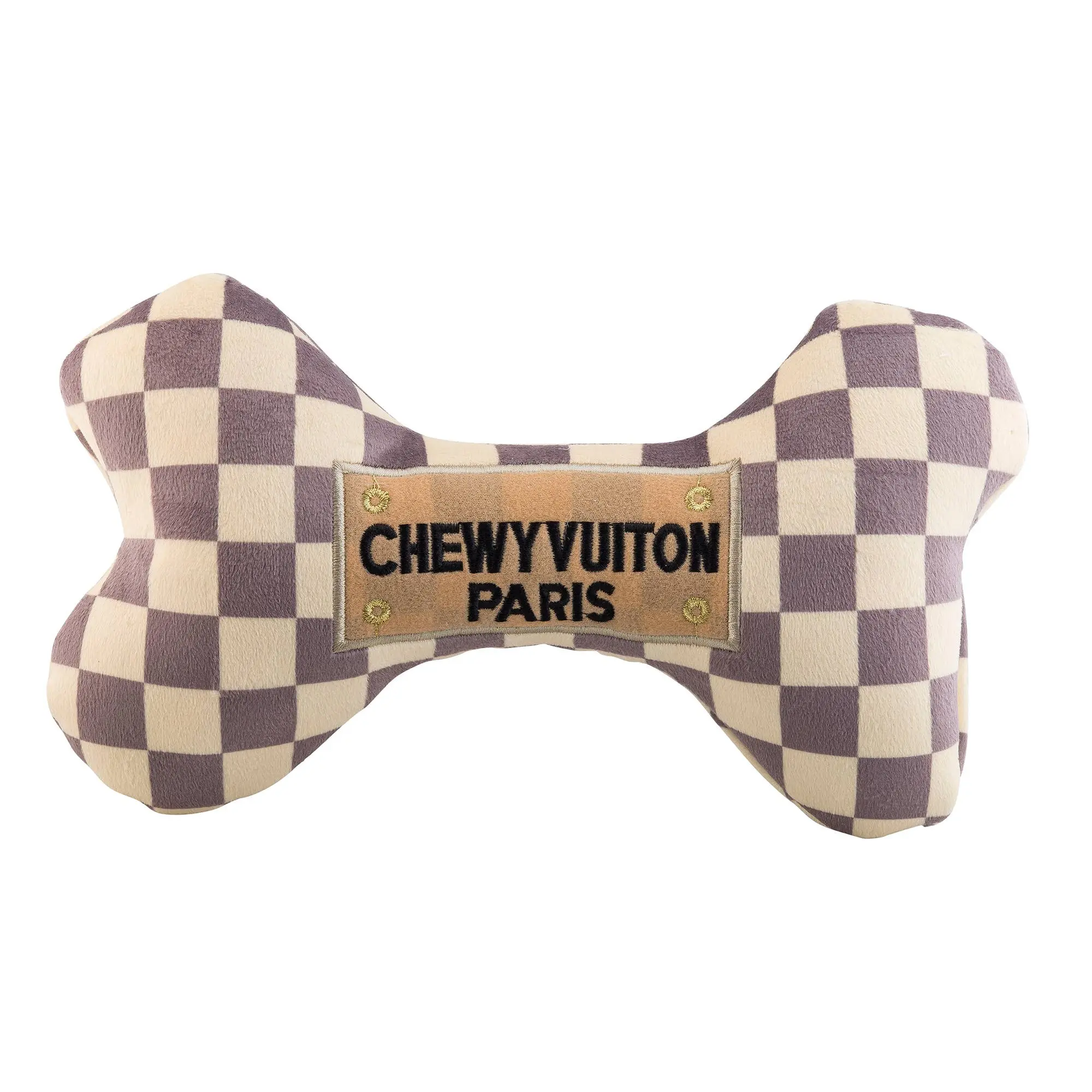 10-Inch Checkered Pattern Dog Chew Bone Toy, Fashion-Forward Design Pet Supply with Durability and Built-In Squeaker