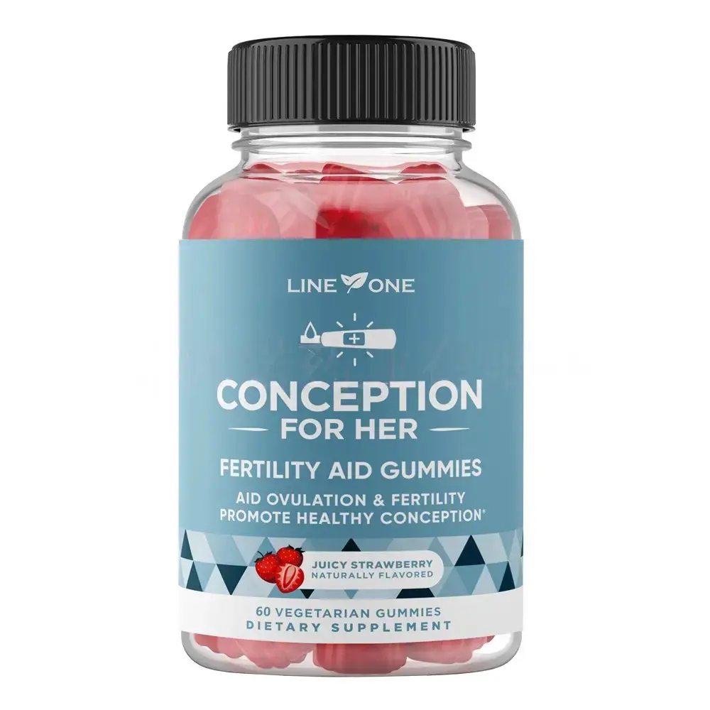 LINE ONE Conception For Her Fertility Aid Gummies - Juicy Strawberry Flavor, 75 Vegetarian Gummies, High Potency Daily Support (Vitamins, Minerals, and Supplements) for Healthy Conception & Hormonal Balance