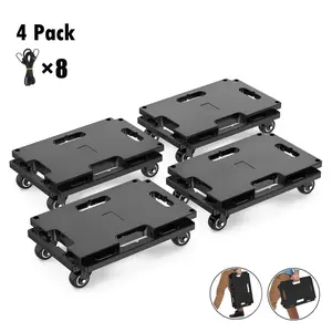 4 Pack Furniture Mover Dolly 4 Wheels Heavy Duty Small Furniture Moving Dollies Rollers with 4 Wheels 440 Lbs Capacity Rolling Platform Interlocking Design Flat Dolly with Wheels, Black Summervibes