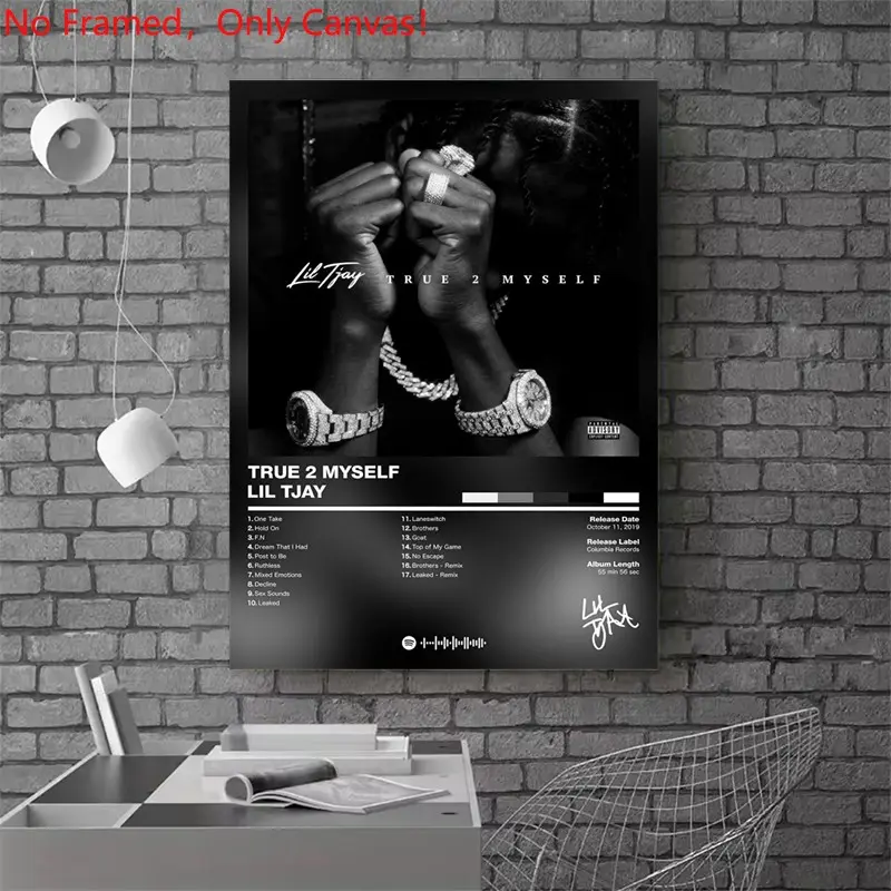 1 piece/set frameless canvas painting poster, Decorative Wall Art, Decorative Artwork, Wall Decor, hip-hop culture Characters realism art, Lil Tjay - True 2 Myself, perfect gift for Rap Music loves, bedroom, living room