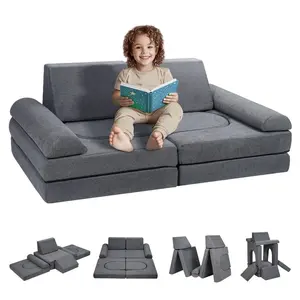 VEVOR Kids Couch, 10Pcs Modular Kids Play Couch, Toddler Couch Sofa Bed, Kids Chair Seat Playroom Furniture, Kids Sofa with Removable Cover for Kids Girls Boys, Grey