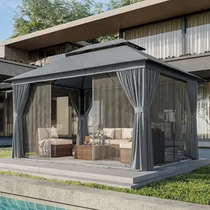 Aoxun Outdoor Gazebo for Patio 10x12 Metal Frame Canopy with Double Roofs Heavy Duty Party Tent Shelter Mosquito Netting Privacy Screen for Backyard Lawn Garden Deck