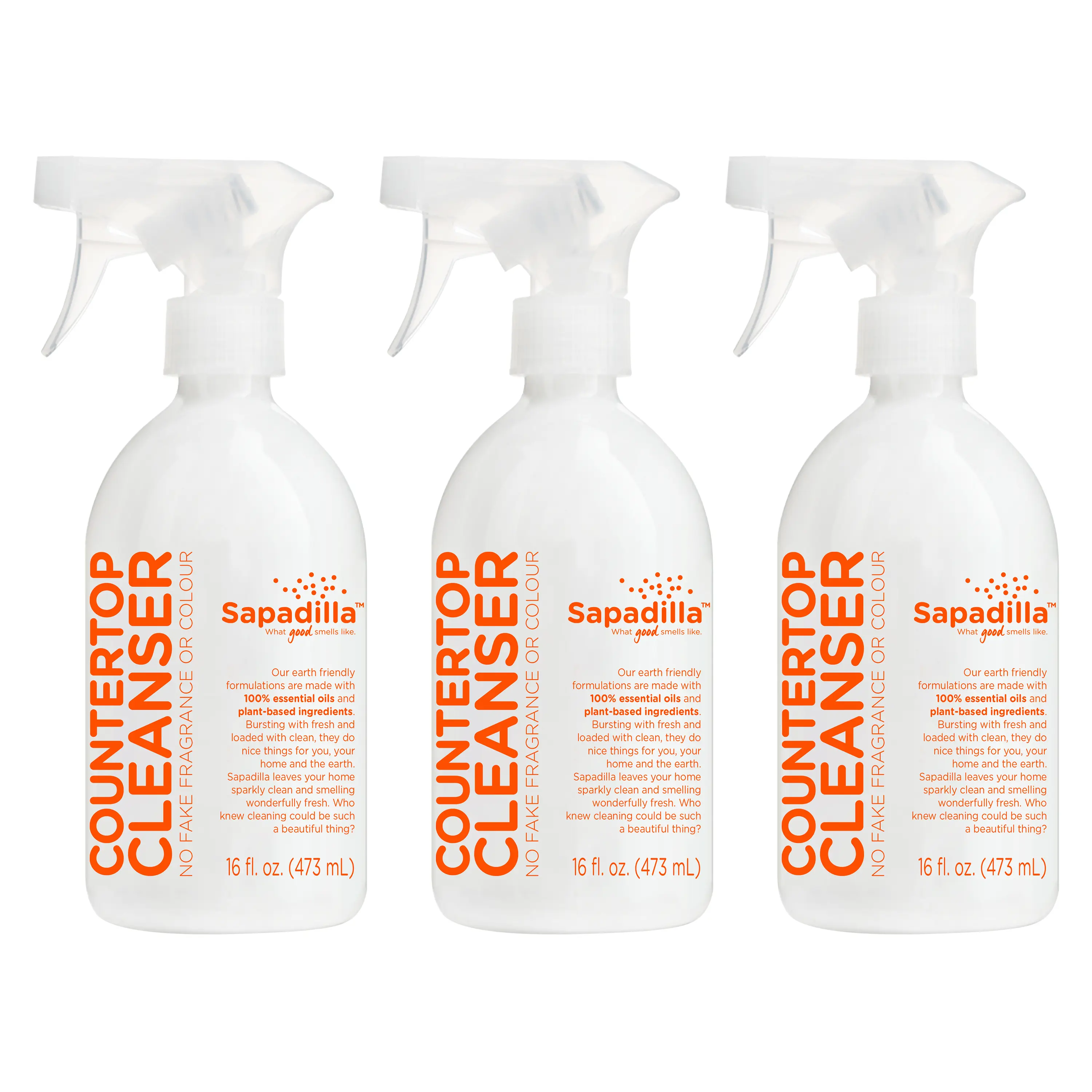 Sapadilla Multi-Surface Countertop Spray - Grapefruit + Bergamot - Made with 100% Pure Essential Oil Blends, Multi-Purpose Household Cleaner, Aromatic, Plant Based, Biodegradable, 16 Ounce (Pack of 3)