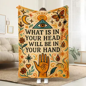Spiritual Inspirational Blanket, Healing Flannel Home Sofa Warm Blanket, Super Soft Comfortable Anti-Allergy Knit Fabric