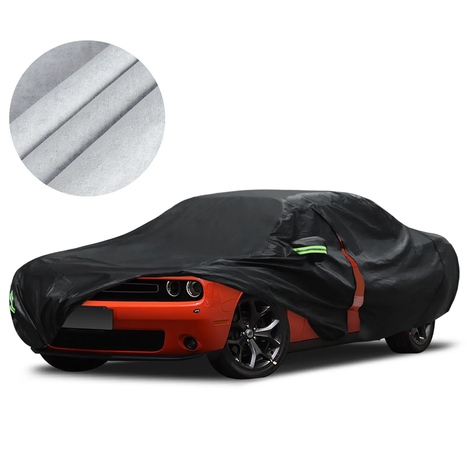 Car Cover Custom Fit for Dodge Challenger 2008-2025, Waterproof Full Exterior Cover Rain Sun Protection with Door Zipper Black summerwins