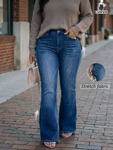 Women's Plus Size Denim Flare Pants, Basic Fashion Versatile Style, Comfortable and Stylish Long Jeans for Everyday Wear