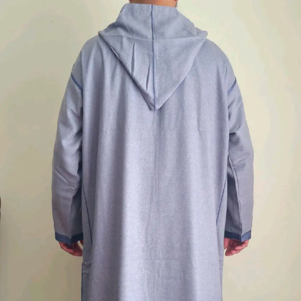 Moroccan Wool Djellaba Hooded Islamic Robe Embroidered Thobe for