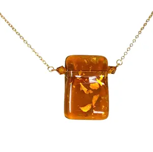 Golden Flecked Dichroic Fused Glass Necklace