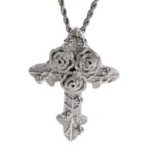 Large sliver rose cross necklace