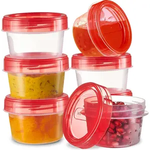 6 Pack Twist Cap Food Storage Containers with Red Screw on Lid- 4 oz Reusable Meal Prep Containers - Small Freezer Containers Microwave Safe Red Plastic Food Storage