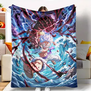 Dynamic Storm Hero Flannel Blanket Ocean Battle Art Print Design Ultra Soft Cozy Warm Throw for Sofa Bedroom Living Room Office Home Decor and Anime Fans Gift tiktokshopspringglowup