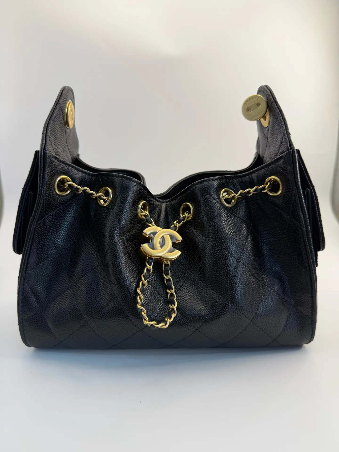 Pre-owned CHANEL 25 Bag, Black Mini Caviar In Gold Hardware, Shoulder Bag