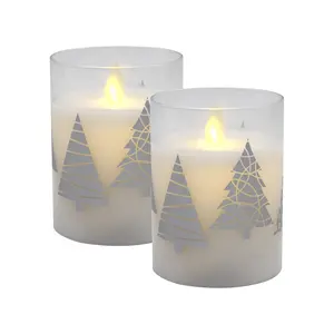 LumaBase Set of 2 Battery-Operated Wax Glass LED Candle Lights, Flicker LEDs, Natural Flickering Light, 6-Hour Timer, Batteries Included, Indoor Use for Christmas Tree Home Decoration