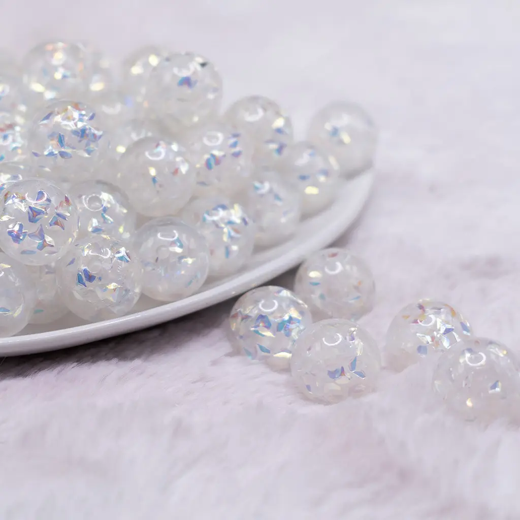 16mm White Majestic Confetti Bubblegum Beads