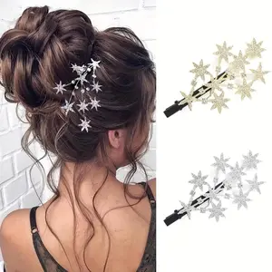 Elegant 2-Pack Star Hair Clips with Rhinestones, Alloy Metal Starburst Barrettes for Girls, All-Season Versatile Hair Accessories for Daily Wear And Special Occasions - Over 15 Years Old