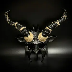 Krampus Ram Goat Demon with Horns Devil Halloween Masquerade Mask, Demonic Metallic Finish Party Masks